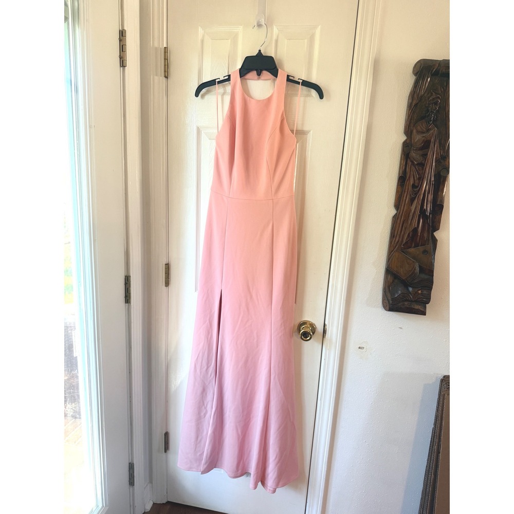 Dress ther Population Blush Pink Halter Neck Open Back Gown Side Slit Dress S